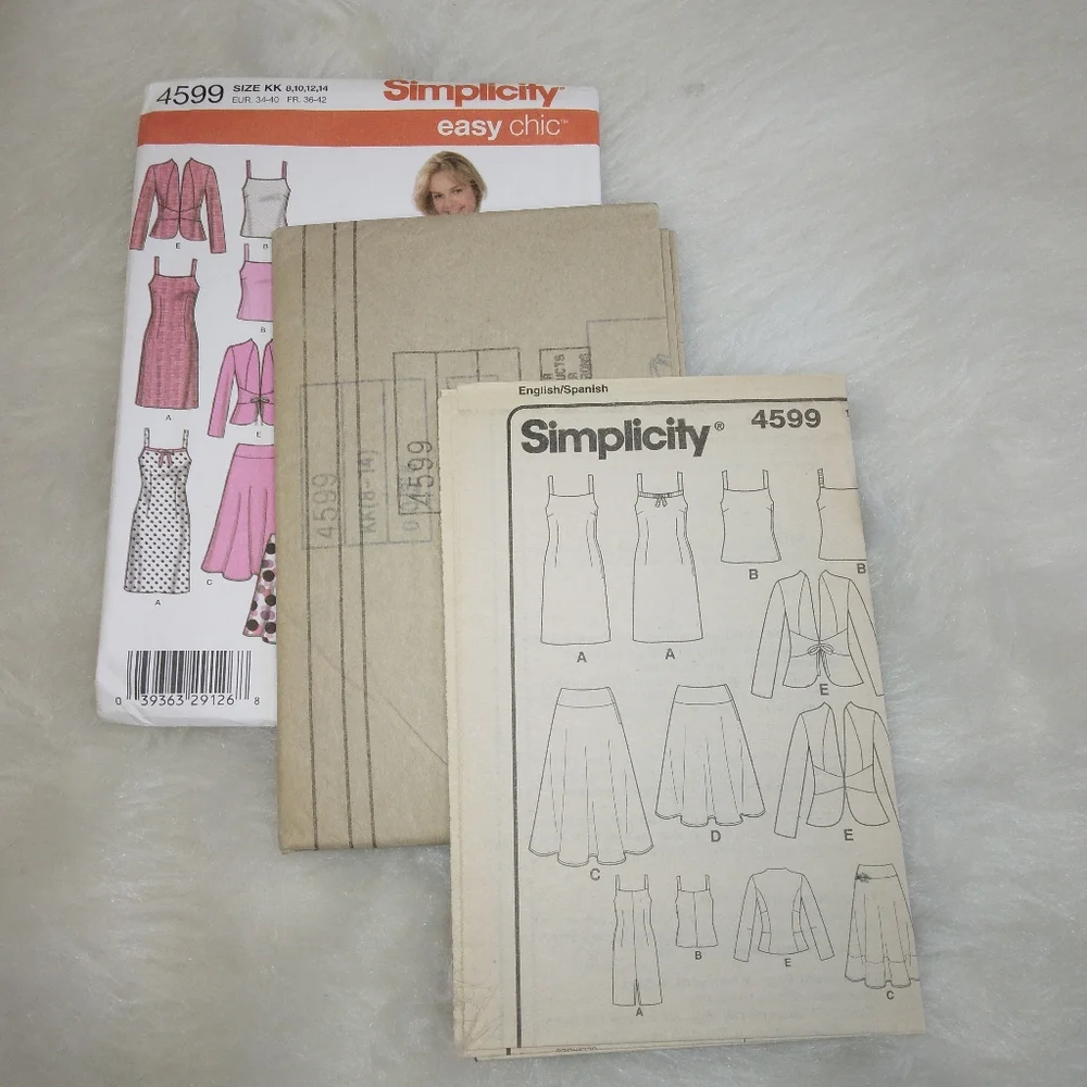 SIMPLICITY 4599 Sz 8-14 Misses EASY Chic Top Dress Jacket Skirt (2 lengt…